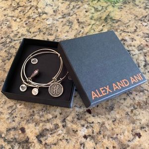 Alex and Ani bracelet set w/ H charm & purple gem